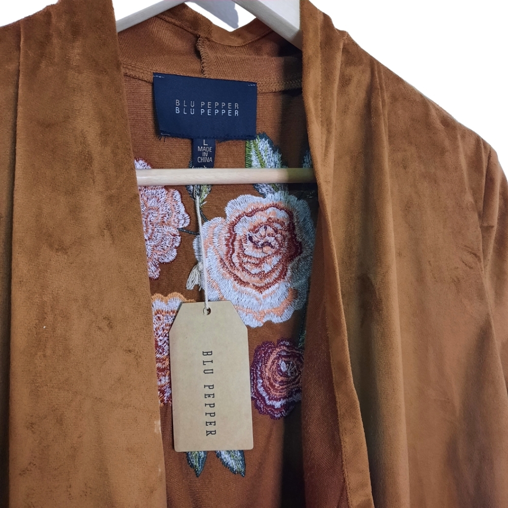 Blu Pepper floral embroidered front drape jacket
